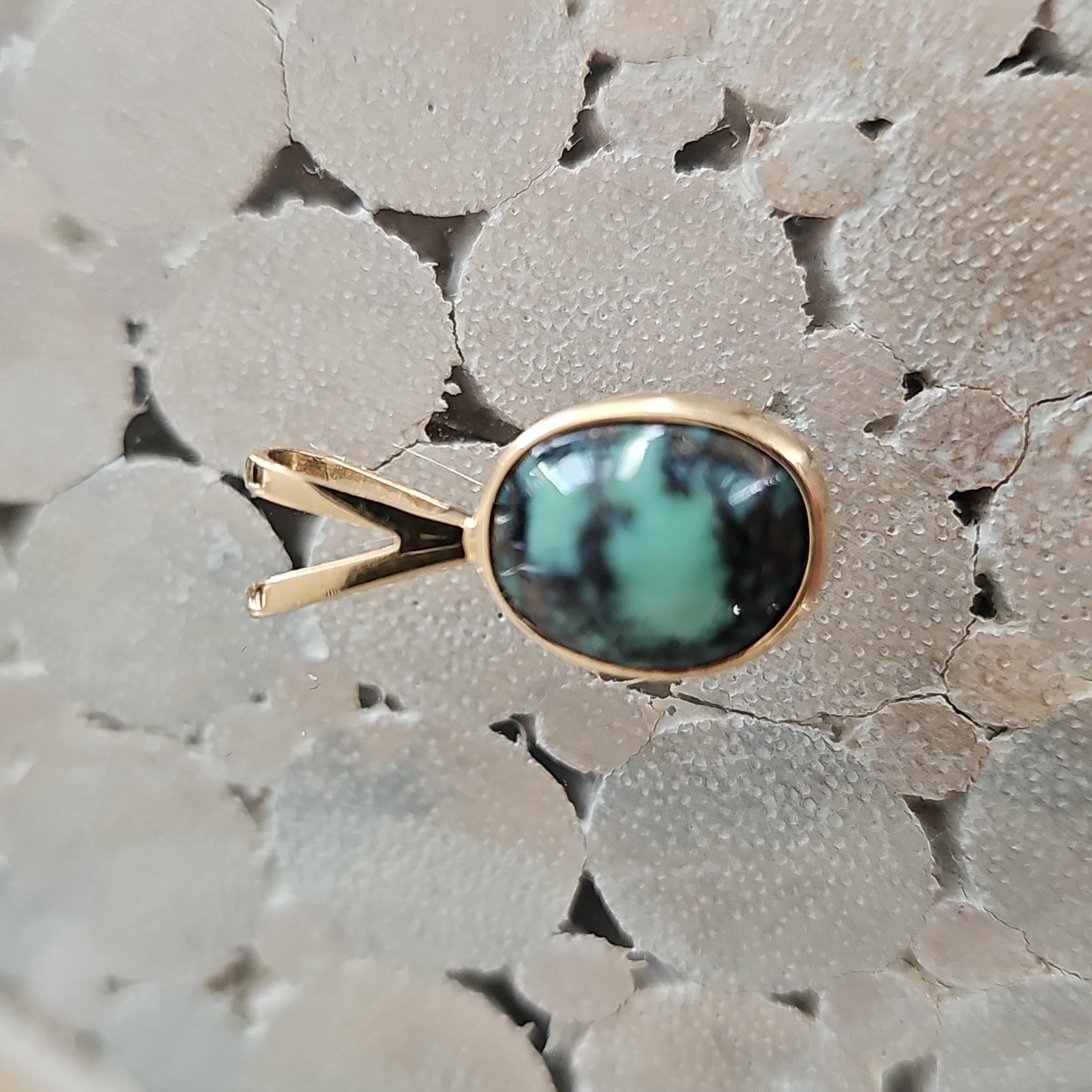 14k Gold Royston Turquiose Signed Pendant
